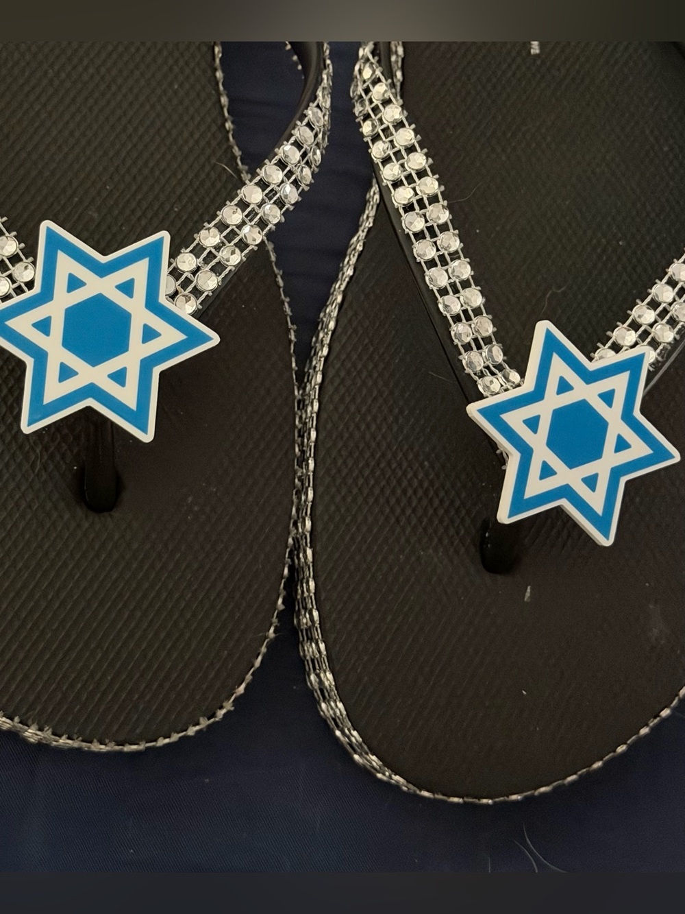 Black Flip Flops with Star of David Accent